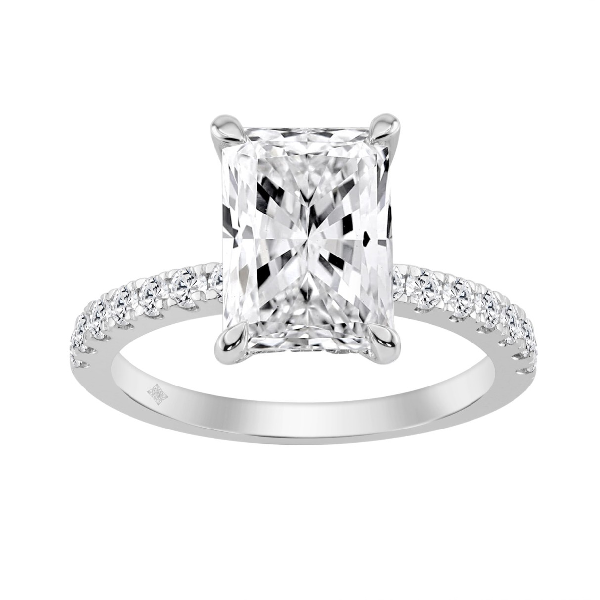 14K WHITE GOLD 3 1/2CT ROUND/RADIANT DIAMOND LADIES RING (CENTER STONE RADIANT DIAMOND 3CT) 1 14K WHITE GOLD 3 1/2CT ROUND/RADIANT DIAMOND LADIES RING (CENTER STONE RADIANT DIAMOND 3CT) - Image 1