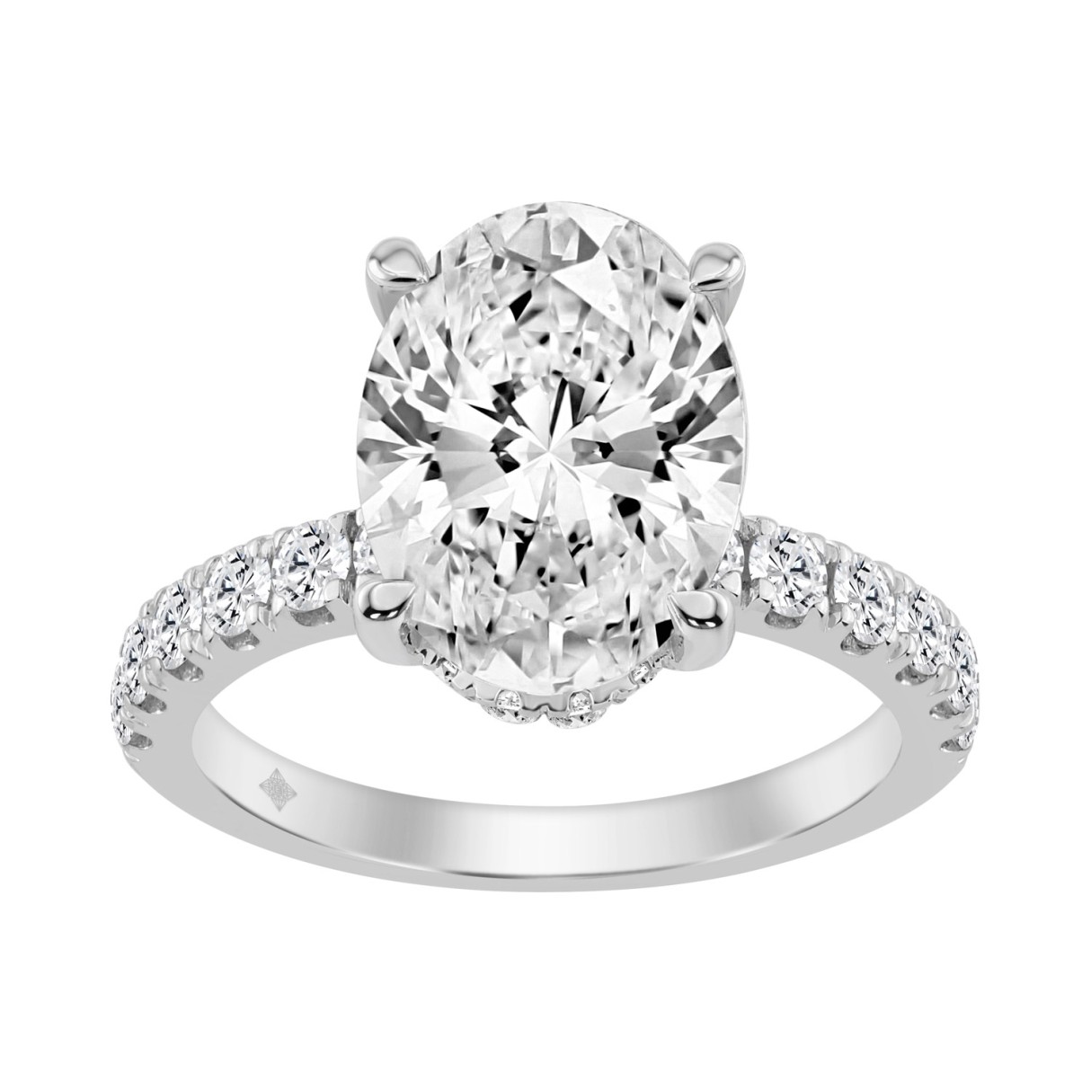 14K WHITE GOLD 4 3/4CT ROUND/OVAL DIAMOND LADIES RING (CENTER STONE OVAL DIAMOND 4CT) 1 14K WHITE GOLD 4 3/4CT ROUND/OVAL DIAMOND LADIES RING (CENTER STONE OVAL DIAMOND 4CT) - Image 1