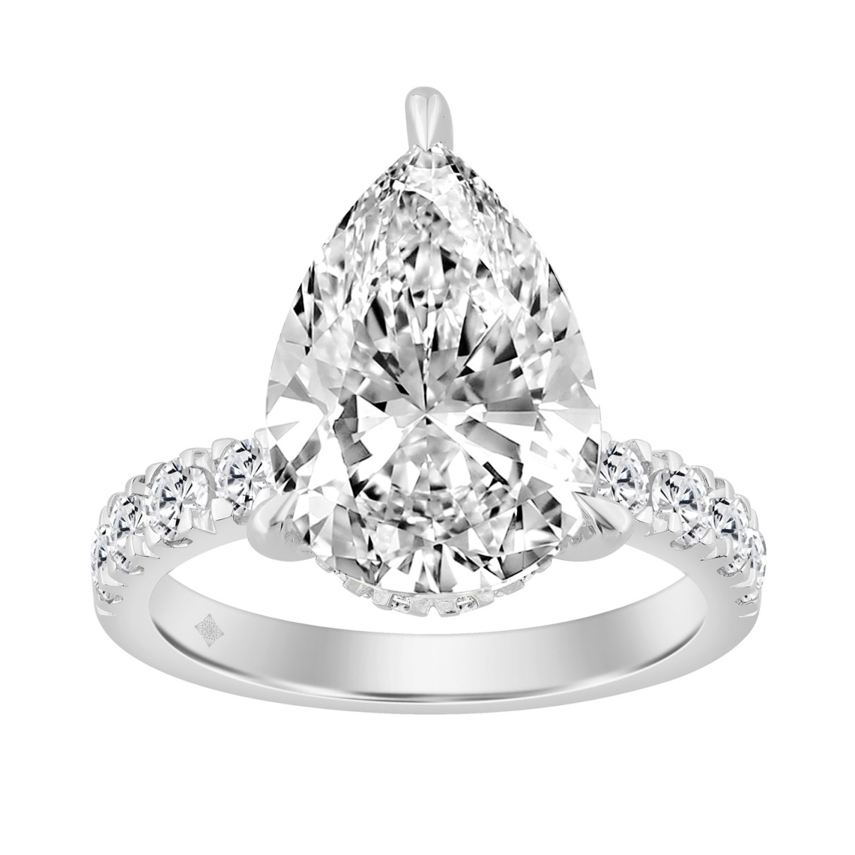 14K WHITE GOLD 6.00CT ROUND/PEAR DIAMOND LADIES RING (CENTER STONE PEAR DIAMOND 5CT 1 14K WHITE GOLD 6.00CT ROUND/PEAR DIAMOND LADIES RING (CENTER STONE PEAR DIAMOND 5CT - Image 1