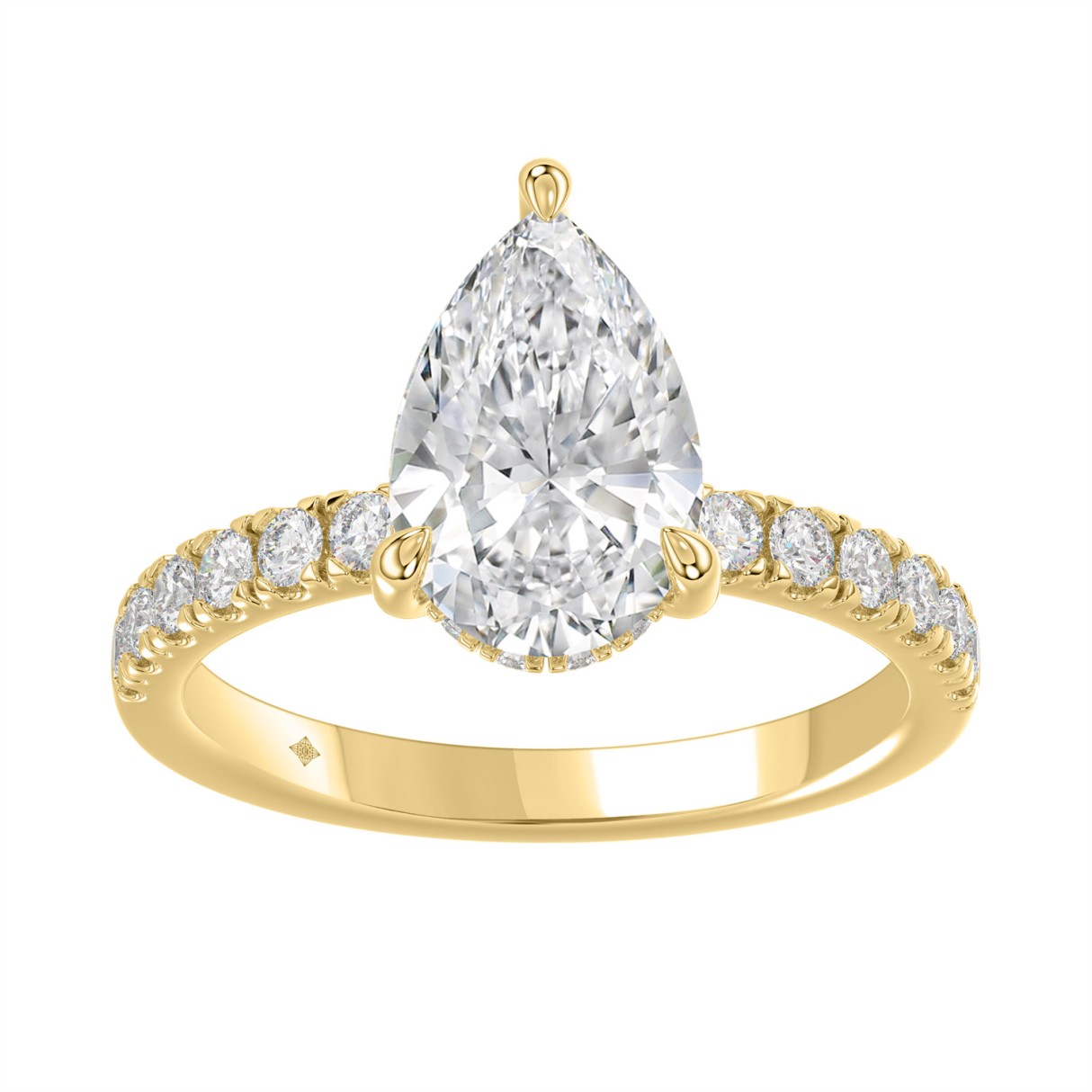 14K YELLOW GOLD 3 1/2CT ROUND/PEAR DIAMOND LADIES RING (CENTER STONE PEAR DIAMOND 3CT) 1 14K YELLOW GOLD 3 1/2CT ROUND/PEAR DIAMOND LADIES RING (CENTER STONE PEAR DIAMOND 3CT) - Image 1