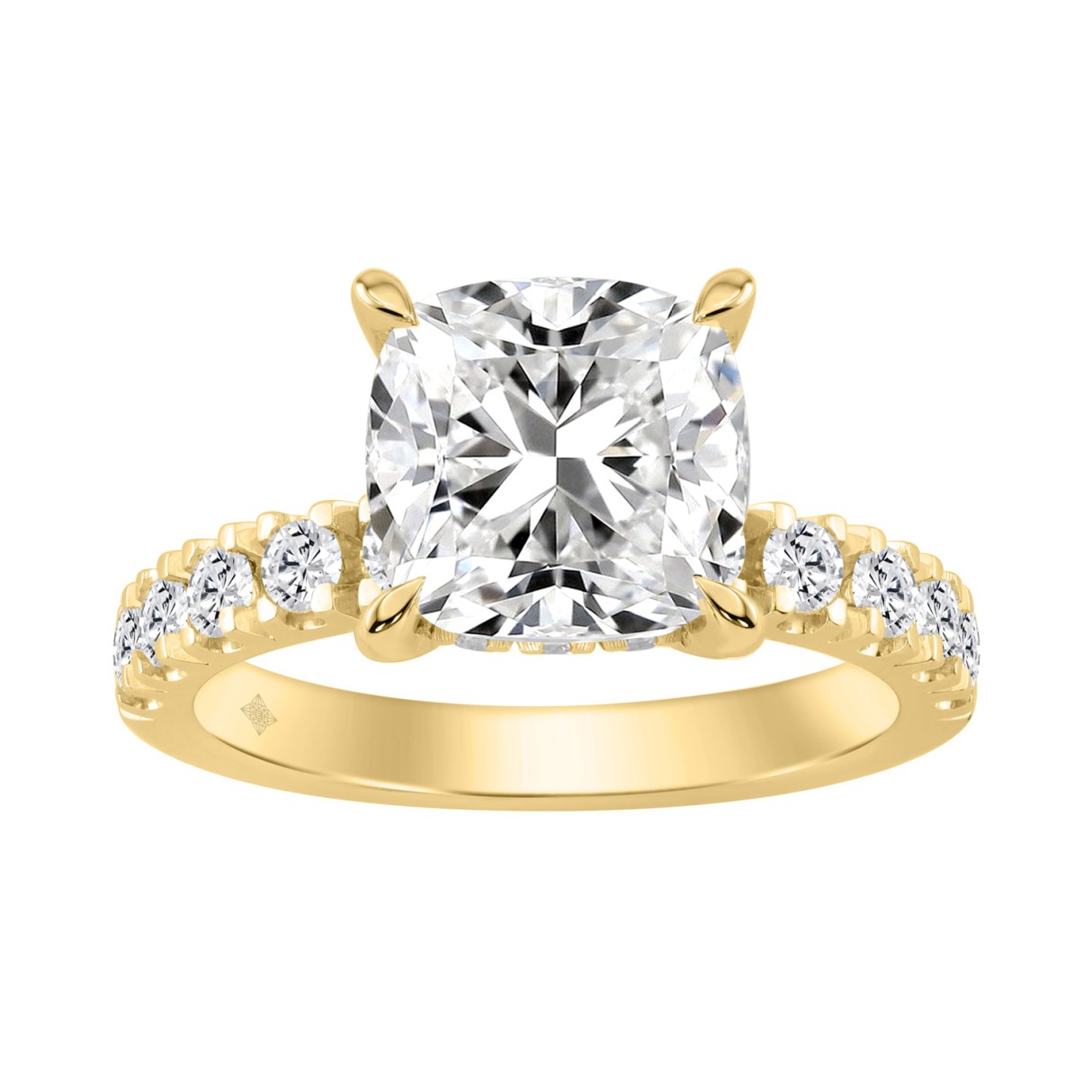 14K YELLOW GOLD 4 3/4CT ROUND/CUSHION DIAMOND LADIES RING (CENTER STONE CUSHION DIAMOND 4CT) 1 14K YELLOW GOLD 4 3/4CT ROUND/CUSHION DIAMOND LADIES RING (CENTER STONE CUSHION DIAMOND 4CT) - Image 1