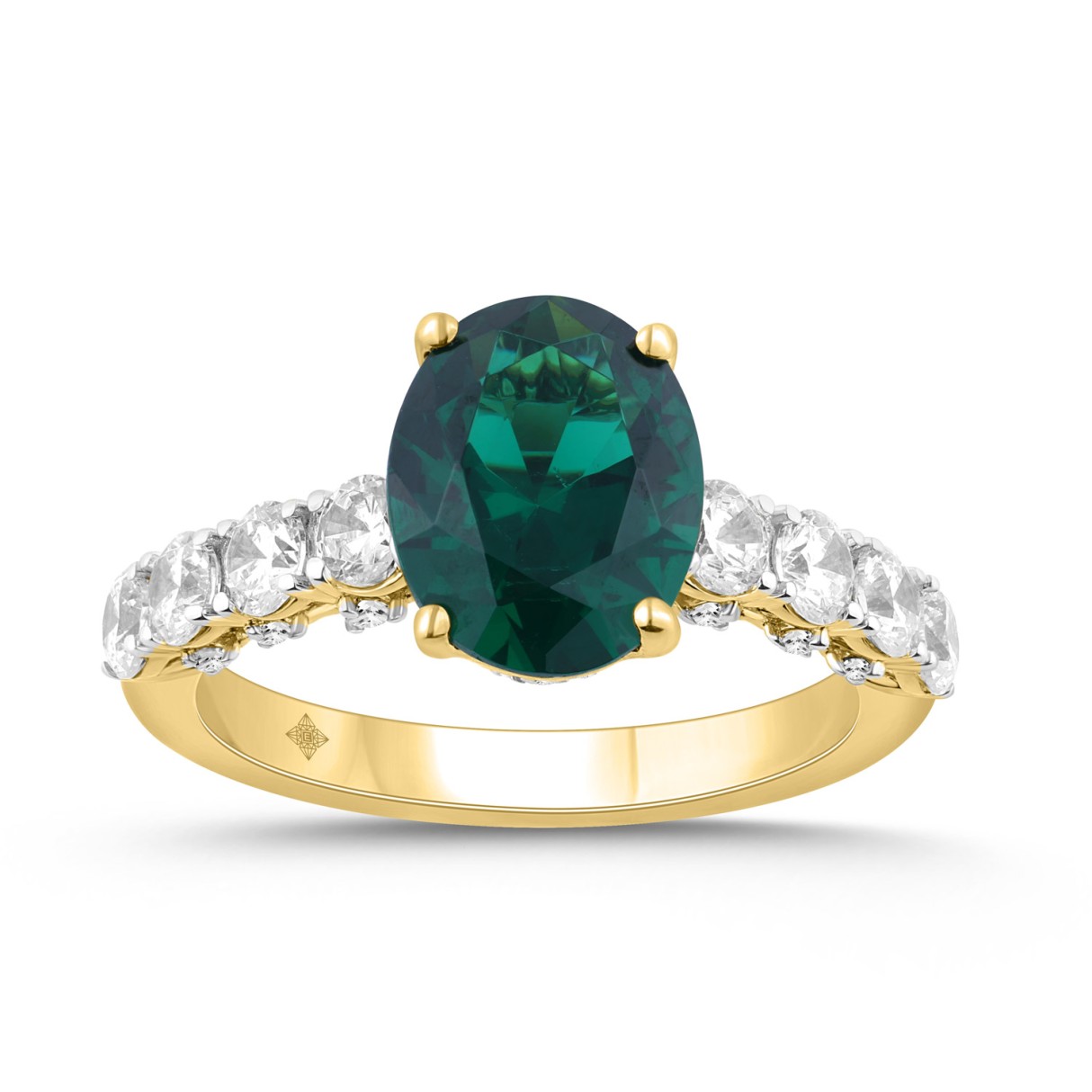 14K YELLOW GOLD 7.00CT ROUND/OVAL GREEN DIAMOND LADIES RING (CENTER STONE GREEN OVAL DIAMOND 6CT) 1 14K YELLOW GOLD 7.00CT ROUND/OVAL GREEN DIAMOND LADIES RING (CENTER STONE GREEN OVAL DIAMOND 6CT) - Image 1