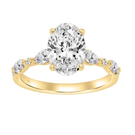 14K Yellow Gold Oval Diamond Ring 2 1/2CT With Round & Marquise Diamonds 2.00CT Oval Center stone (Color F-G  Clarity VS1/VS2)