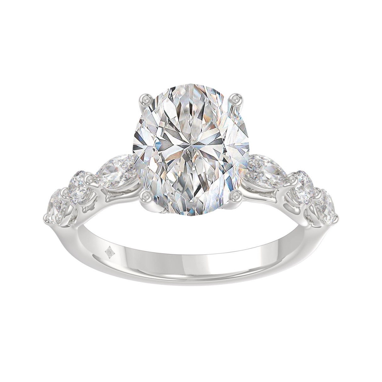 Elegant 14K White Gold Bridal Fancy Ring for Ladies 3 3/4CT Round & Marquise& Oval Cut Diamonds 3.00CT Center stone (Color F-G -Clarity VS1/V 1 Elegant 14K White Gold Bridal Fancy Ring for Ladies 3 3/4CT Round & Marquise& Oval Cut Diamonds 3.00CT Center stone (Color F-G -Clarity VS1/V - Image 1