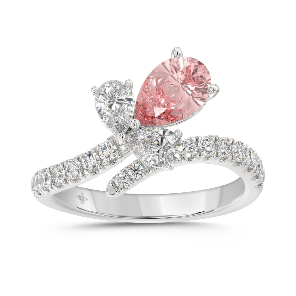 ETERNAL BLUSH COLLECTION 14K WHITE GOLD 1 3/4CT ROUND/PEAR/PINK PEAR DIAMOND LADIES RING (CENTER STONE PINK PEAR DIAMOND 1.00CT) 1 ETERNAL BLUSH COLLECTION 14K WHITE GOLD 1 3/4CT ROUND/PEAR/PINK PEAR DIAMOND LADIES RING (CENTER STONE PINK PEAR DIAMOND 1.00CT) - Image 1