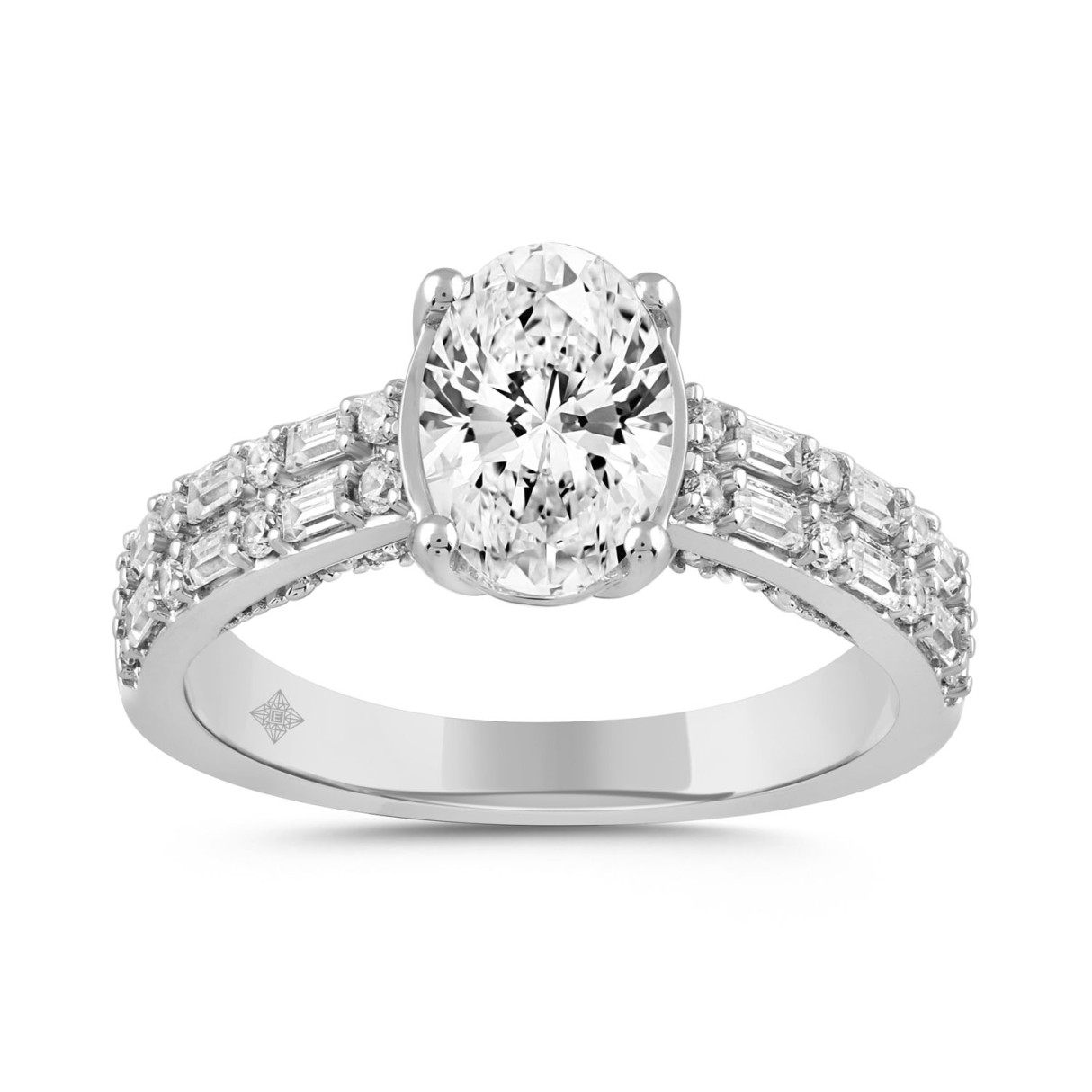 LADIES RING 2 1/2CT ROUND/BAGUETTE/OVAL DIAMOND 14K WHITE GOLD (CENTER STONE OVAL DIAMOND 2CT ) 1 LADIES RING 2 1/2CT ROUND/BAGUETTE/OVAL DIAMOND 14K WHITE GOLD (CENTER STONE OVAL DIAMOND 2CT ) - Image 1
