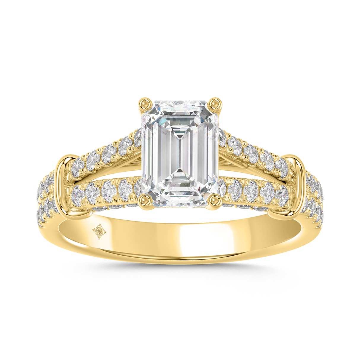 LADIES RING 2CT ROUND/EMERALD DIAMOND 14K YELLOW GOLD (CENTER STONE EMERALD DIAMOND 1 1/2CT ) 1 LADIES RING 2CT ROUND/EMERALD DIAMOND 14K YELLOW GOLD (CENTER STONE EMERALD DIAMOND 1 1/2CT ) - Image 1