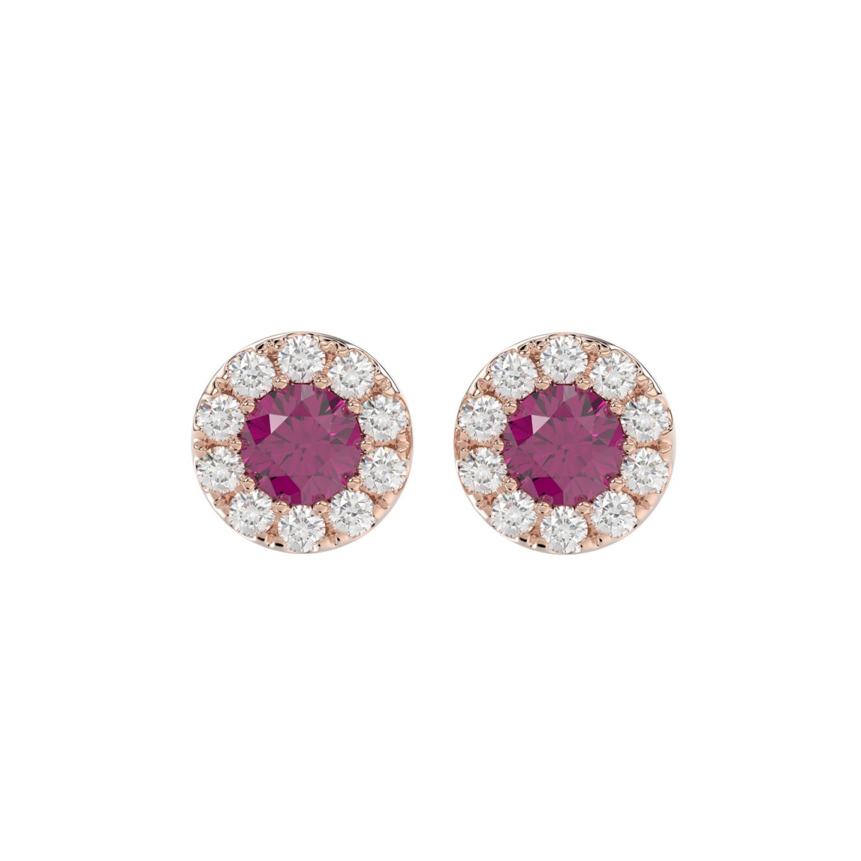 LADIES EARRINGS 5/8CT ROUND/RUBY DIAMOND 14K ROSE GOLD (CENTER STONE RUBY DIAMOND 3/4CT) 1 LADIES EARRINGS 5/8CT ROUND/RUBY DIAMOND 14K ROSE GOLD (CENTER STONE RUBY DIAMOND 3/4CT) - Image 1