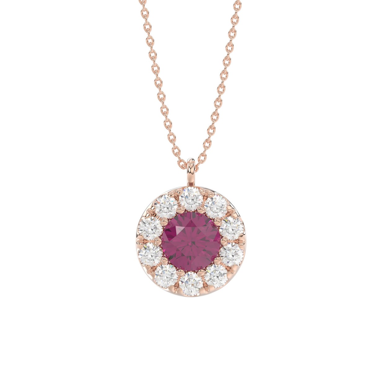 LADIES PENDANT 1/4CT ROUND/RUBY DIAMOND 14K ROSE GOLD (CENTER STONE ROUND DIAMOND 5/8CT ) 1 LADIES PENDANT 1/4CT ROUND/RUBY DIAMOND 14K ROSE GOLD (CENTER STONE ROUND DIAMOND 5/8CT ) - Image 1