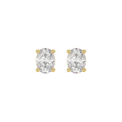 LADIES SOLITAIRE EARRINGS 1 1/2CT OVAL DIAMOND 14K YELLOW GOLD