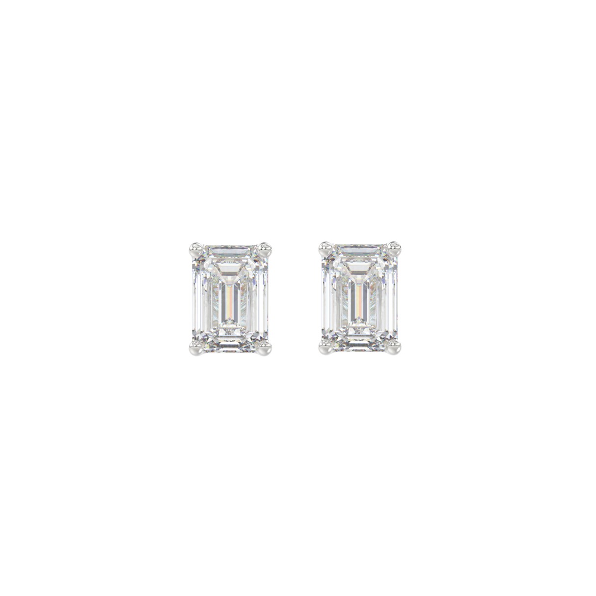 LADIES SOLITAIRE EARRINGS 1CT EMERALD DIAMOND 14K WHITE GOLD 1 LADIES SOLITAIRE EARRINGS 1CT EMERALD DIAMOND 14K WHITE GOLD - Image 1