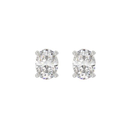 LADIES SOLITAIRE EARRINGS 2 1/2CT OVAL DIAMOND 14K WHITE GOLD