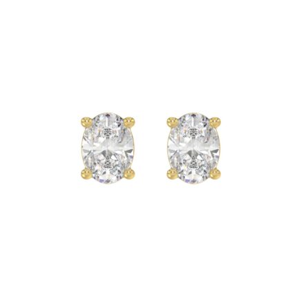 LADIES SOLITAIRE EARRINGS 2 1/2CT OVAL DIAMOND 14K YELLOW GOLD