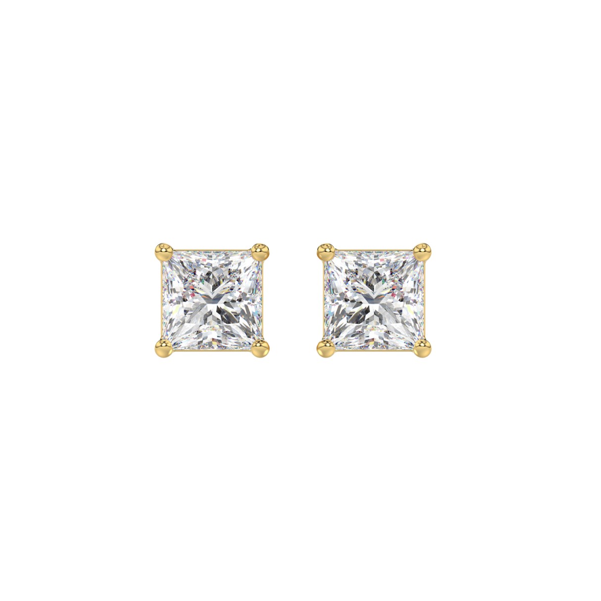 LADIES SOLITAIRE EARRINGS 2CT PRINCESS DIAMOND 14K YELLOW GOLD 1 LADIES SOLITAIRE EARRINGS 2CT PRINCESS DIAMOND 14K YELLOW GOLD - Image 1