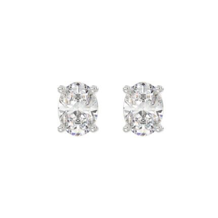 LADIES SOLITAIRE EARRINGS 3CT OVAL DIAMOND 14K WHITE GOLD (CENTER STONE OVAL DIAMOND 1 1/2CT )