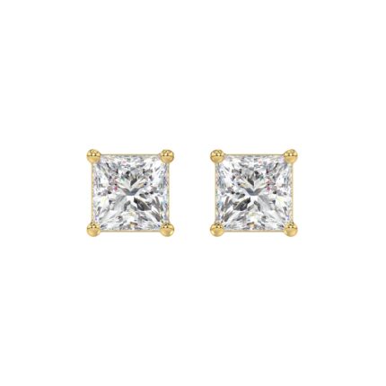LADIES SOLITAIRE EARRINGS 3CT PRINCESS DIAMOND 14K YELLOW GOLD