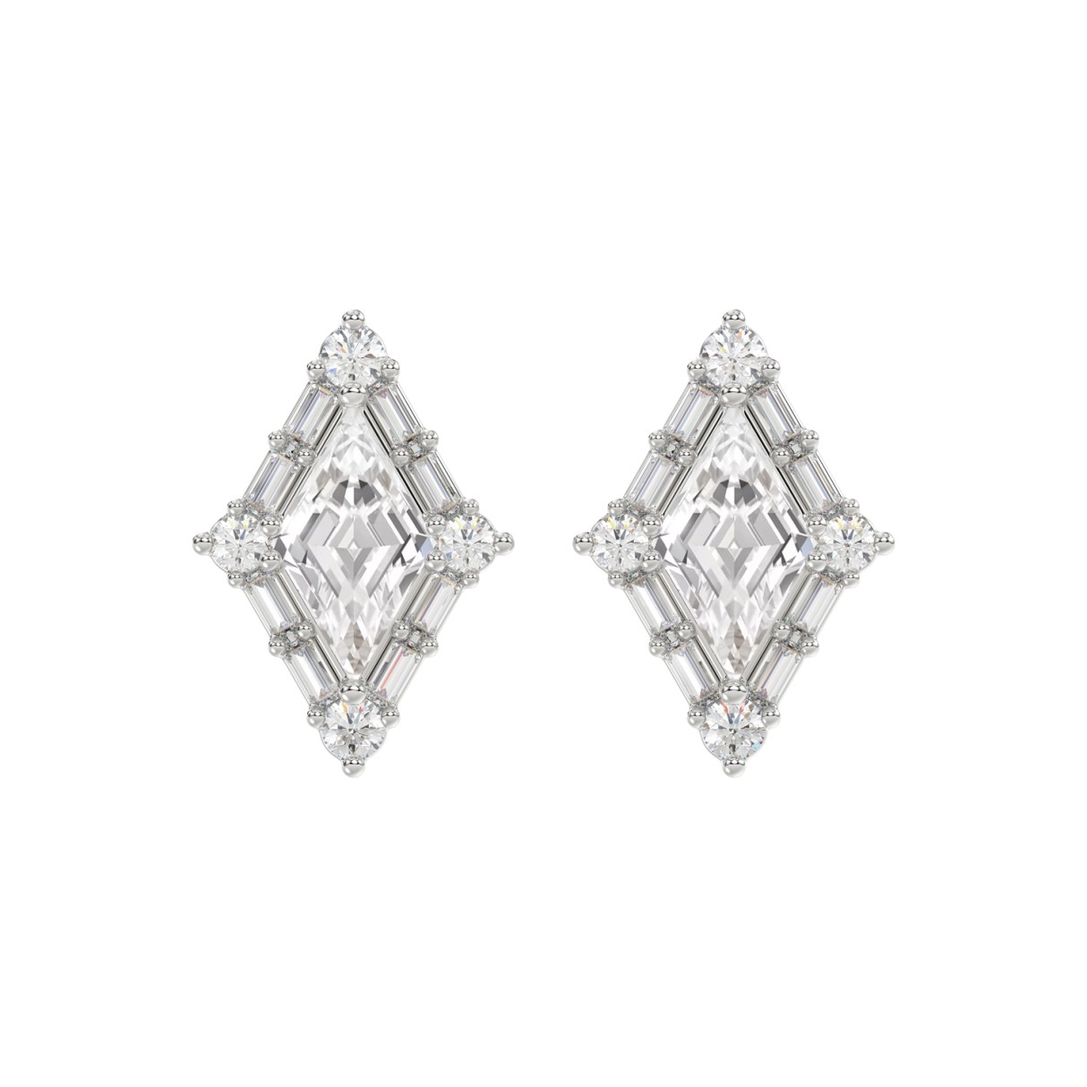 14K WHITE GOLD 1 1/4CT ROUND/BAGUETTE/KITE STEP CUT DIAMOND LADIES EARRINGS 1 14K WHITE GOLD 1 1/4CT ROUND/BAGUETTE/KITE STEP CUT DIAMOND LADIES EARRINGS - Image 1