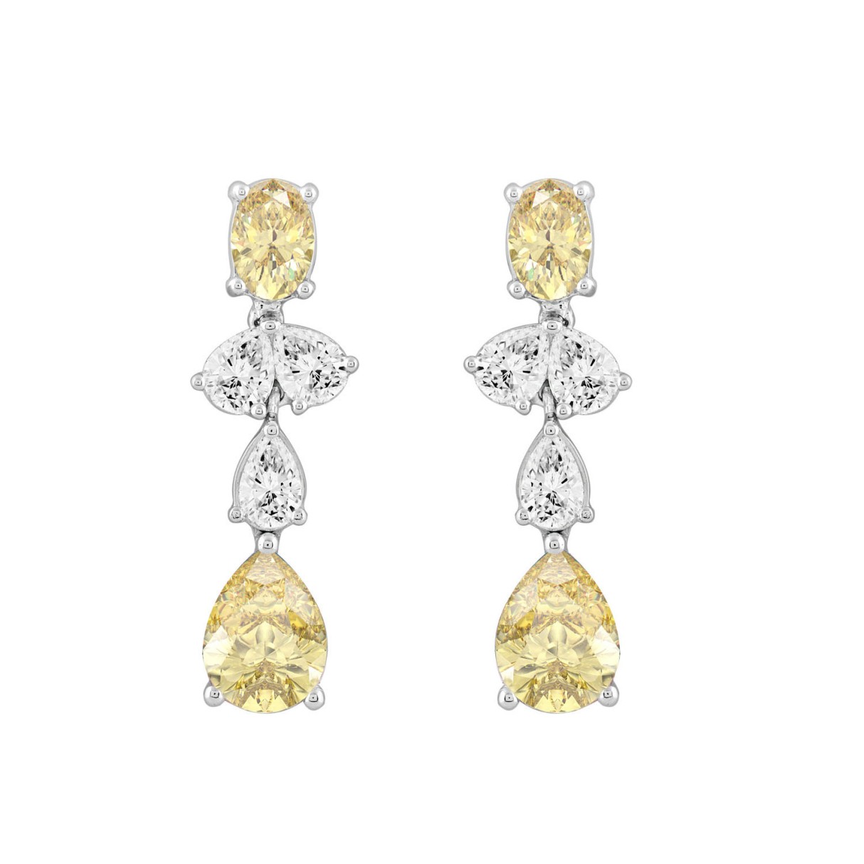 14K WHITE GOLD 3 1/2CT OVAL/PEAR DIAMOND LADIES EARRINGS (YELLOW PEAR DIAMOND 3/4CT/YELLOW OVAL DIAMOND 1/2CT) 1 14K WHITE GOLD 3 1/2CT OVAL/PEAR DIAMOND LADIES EARRINGS (YELLOW PEAR DIAMOND 3/4CT/YELLOW OVAL DIAMOND 1/2CT) - Image 1