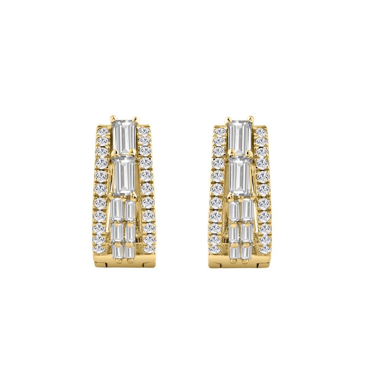 14K YELLOW GOLD 1.00CT ROUND/BAGUETTE DIAMOND LADIES EARRINGS 1 14K YELLOW GOLD 1.00CT ROUND/BAGUETTE DIAMOND LADIES EARRINGS - Image 1