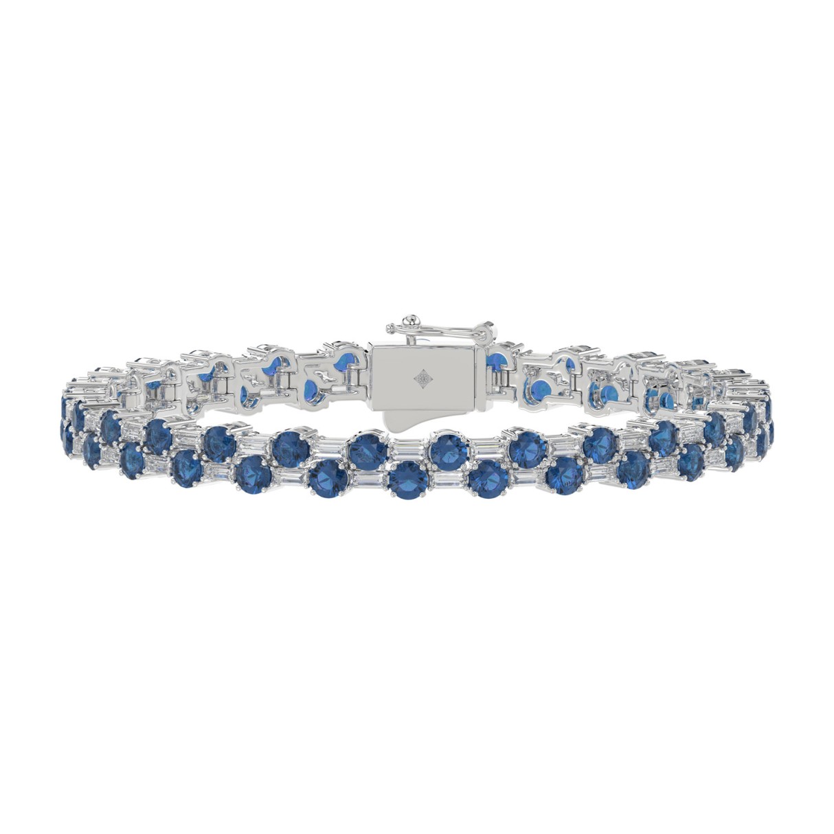 14K WHITE GOLD 9.00CT BAGUETTE/ROUND DIAMOND LADIES BRACELET (BLUE SAPPHIRE ROUND DIAMOND 7 7/8CT) 1 14K WHITE GOLD 9.00CT BAGUETTE/ROUND DIAMOND LADIES BRACELET (BLUE SAPPHIRE ROUND DIAMOND 7 7/8CT) - Image 1