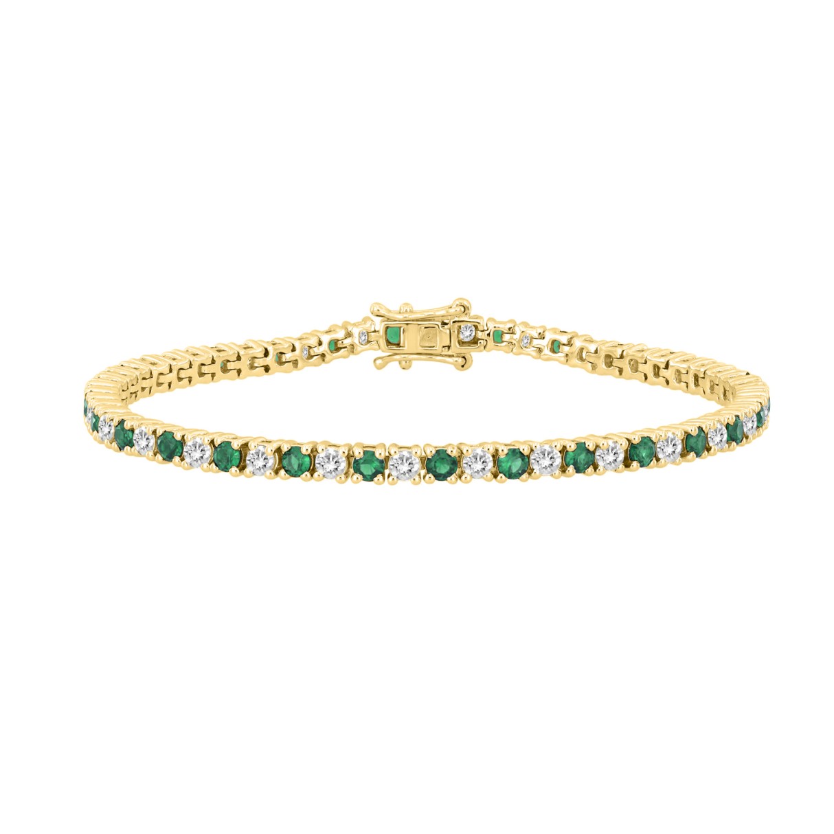 14K YELLOW GOLD 5 3/8CT ROUND/EMERALD ROUND DIAMOND LADIES BRACELET (ROUND EMERALD 3CT) 1 14K YELLOW GOLD 5 3/8CT ROUND/EMERALD ROUND DIAMOND LADIES BRACELET (ROUND EMERALD 3CT) - Image 1