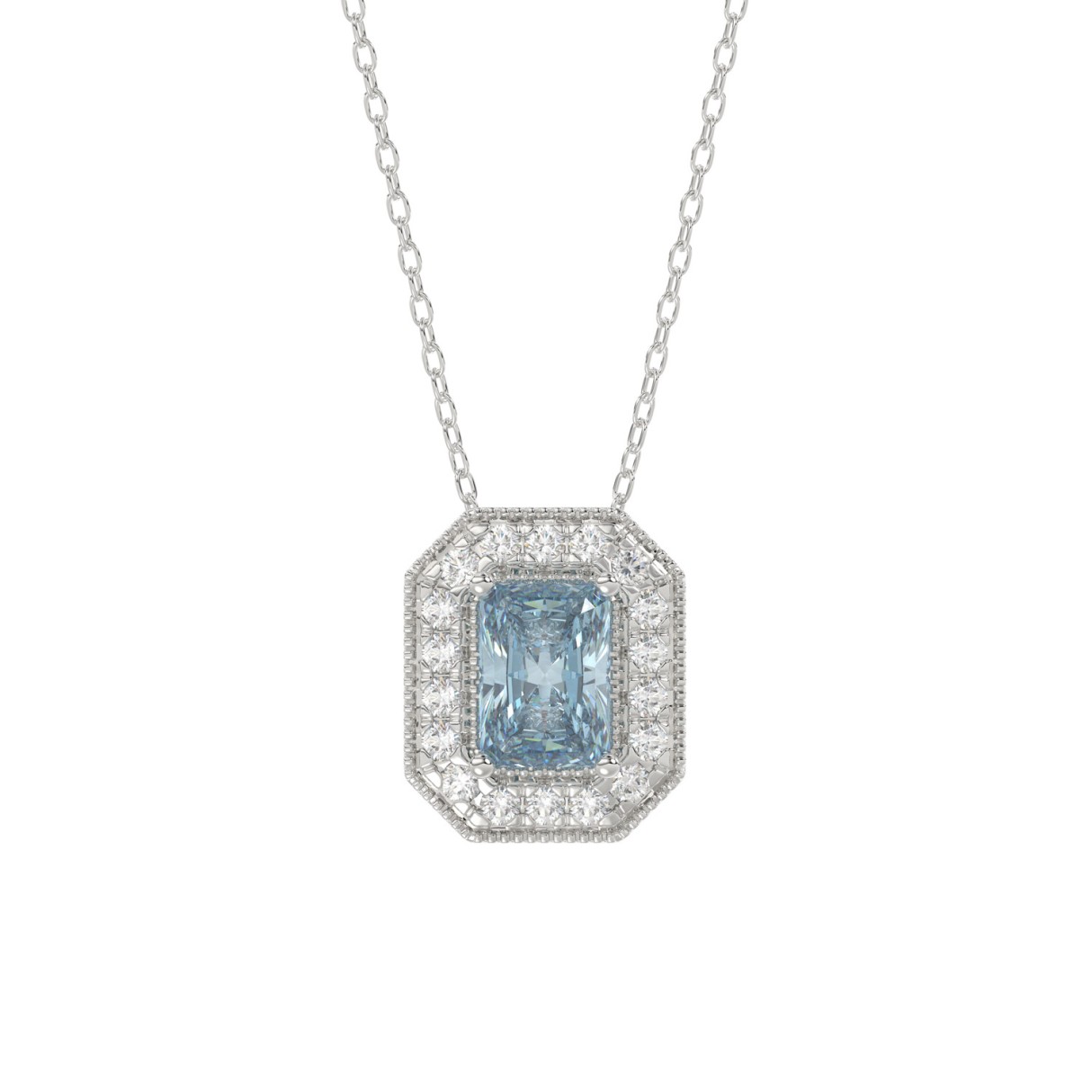 14K WHITE GOLD 1 1/4CT ROUND/BLUE EMERALD DIAMOND LADIES PENDANT WITH CHAIN (BLUE EMERALD DIAMOND 1.00CT) 1 14K WHITE GOLD 1 1/4CT ROUND/BLUE EMERALD DIAMOND LADIES PENDANT WITH CHAIN (BLUE EMERALD DIAMOND 1.00CT) - Image 1