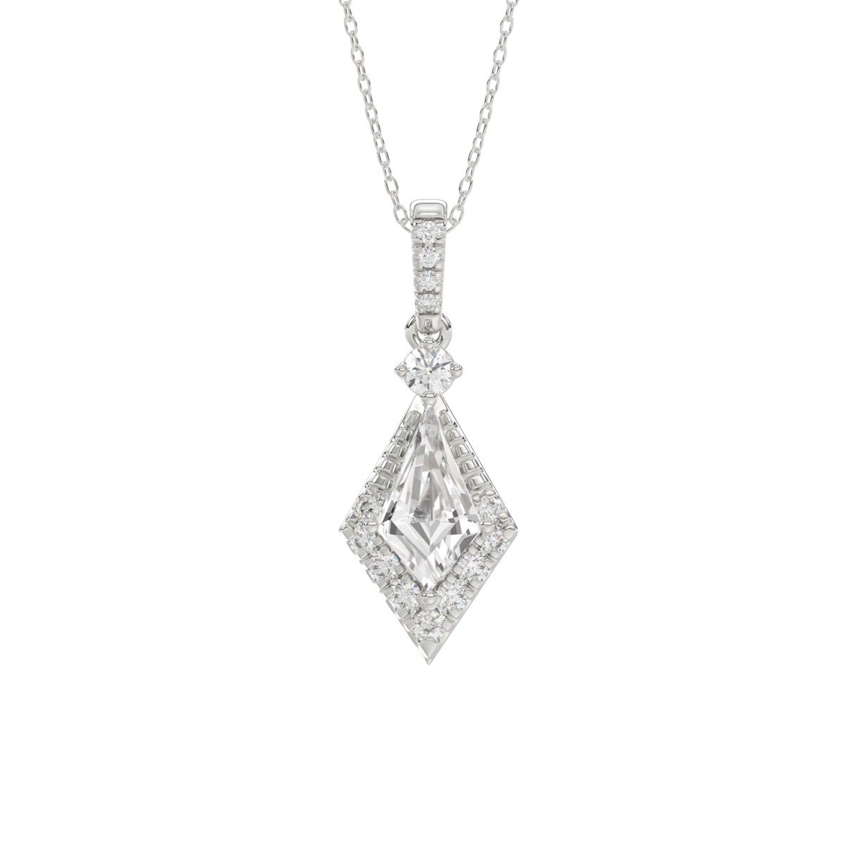 14K WHITE GOLD 1 1/4CT ROUND/KITE STEP CUT DIAMOND LADIES PENDANT 1 14K WHITE GOLD 1 1/4CT ROUND/KITE STEP CUT DIAMOND LADIES PENDANT - Image 1