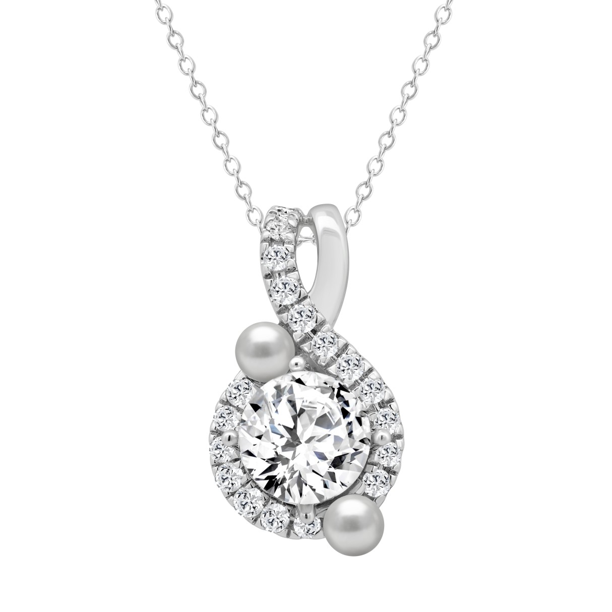 14K WHITE GOLD 1 1/4CT ROUND/PEARL DIAMOND LADIES PENDANT WITH CHAIN 1 14K WHITE GOLD 1 1/4CT ROUND/PEARL DIAMOND LADIES PENDANT WITH CHAIN - Image 1