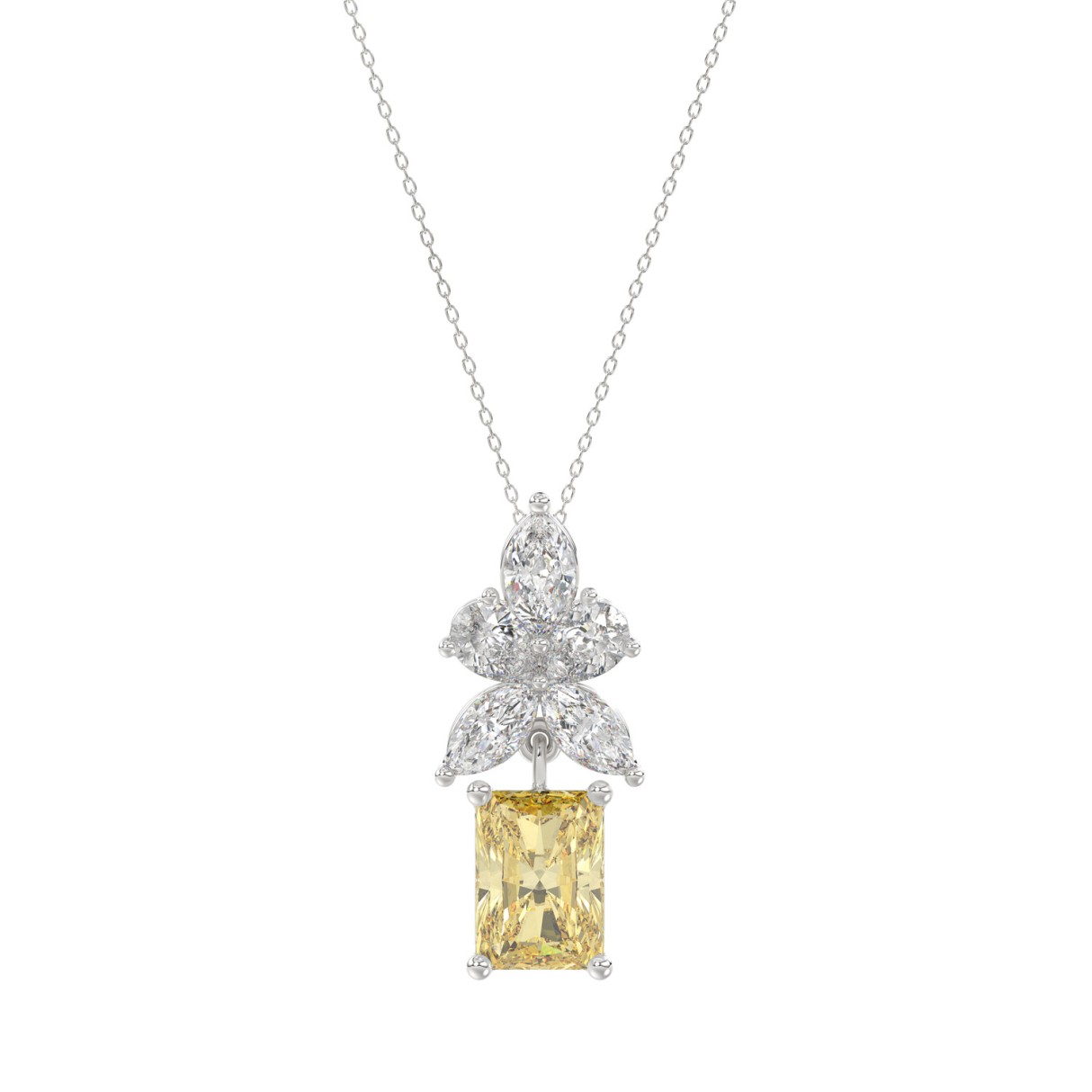 14K WHITE GOLD 2 1/4CT PEAR/MARQUISE/RADIANT DIAMOND LADIES PENDANT WITH CHAIN (CENTER STONE YELLOW RADIANT DIAMOND 1 1/2CT) 1 14K WHITE GOLD 2 1/4CT PEAR/MARQUISE/RADIANT DIAMOND LADIES PENDANT WITH CHAIN (CENTER STONE YELLOW RADIANT DIAMOND 1 1/2CT) - Image 1