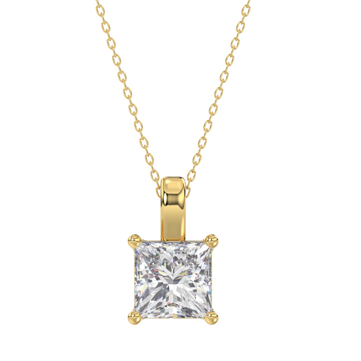 LADIES SOLITAIRE PENDANT WITH CHAIN 4CT PRINCESS DIAMOND 14K YELLOW GOLD 1 LADIES SOLITAIRE PENDANT WITH CHAIN 4CT PRINCESS DIAMOND 14K YELLOW GOLD - Image 1