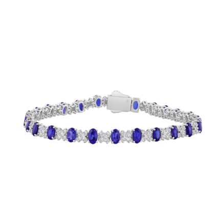 14K WHITE GOLD 10 3/8CT ROUND/TANZANITE OVAL DIAMOND LADIES BRACELET