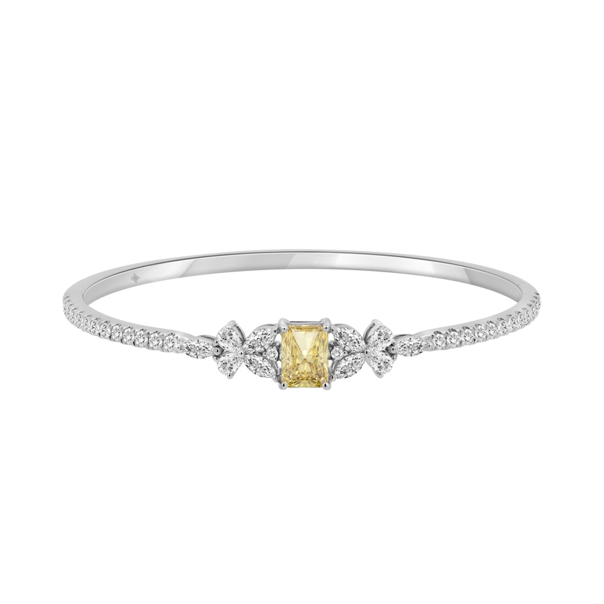 14K WHITE GOLD 3 1/4CT ROUND/PEAR/MARQUISE/YELLOW RADIANT DIAMOND LADIES BANGLE (CENTER STONE YELLOW RADIANT DIAMOND 1 1/2CT) 1 14K WHITE GOLD 3 1/4CT ROUND/PEAR/MARQUISE/YELLOW RADIANT DIAMOND LADIES BANGLE (CENTER STONE YELLOW RADIANT DIAMOND 1 1/2CT) - Image 1