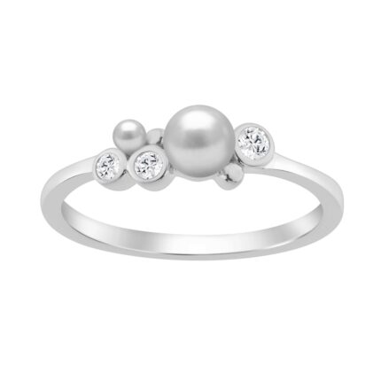 Sterling Silver 0.10Ct Round Diamond & White Pearl Cluster Ring Elegant Ladies Fashion & Engagement Ring